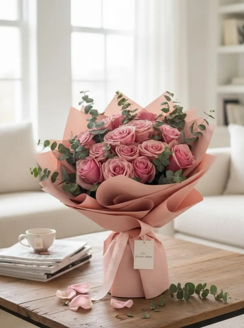 15 Pembe Gül Buketi -Velvet Rose