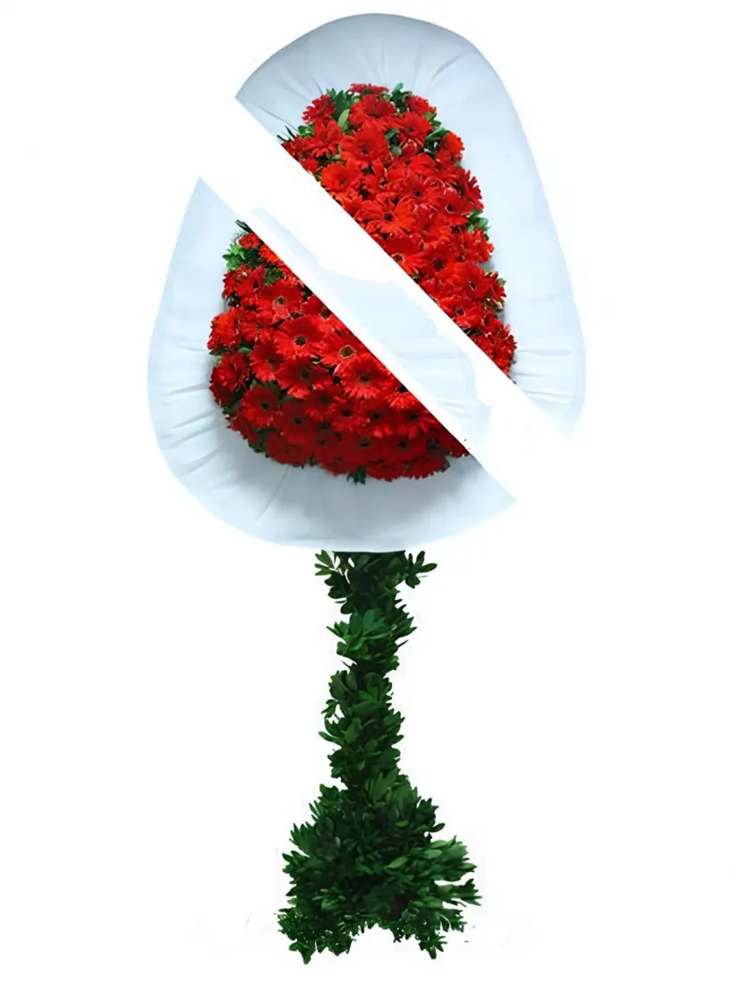 Ayaklı Sepet Kırmızı Çiçekli Çelenk